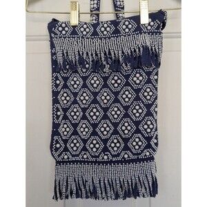 VTG REGAL Candy Dot Fringe Purse Blue White 50s 60s MOD Beaded Retro Hong Kong